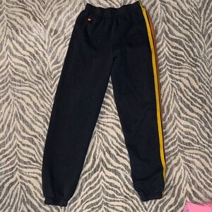 Aviator Nation Kids Black Sweatpants with Rainbow Stripe